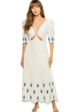 Sea of Fish Embroidered Linen Maxi Dress