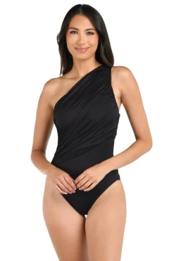 Shirred Asymmetrical One Piece Swimsuit