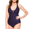 Shirred Navy Halter Tankini Top
