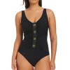 Shirred V-Neck One Piece Swimsuit