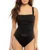 Square Neck Belted One Piece Swimsuit