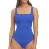 Square Neck Ribbed One Piece Swimsuit