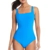 Square Neck Ribbed One Piece Swimsuit