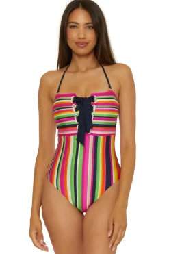 Stripe Bandeau One Piece Swimsuit