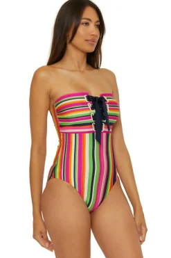 Stripe Bandeau One Piece Swimsuit