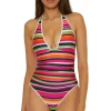Stripe Plunge One Piece Swimsuit