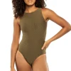 Textured High Neck One Piece Swimsuit