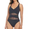 V-Neck Mesh One Piece Swimsuit