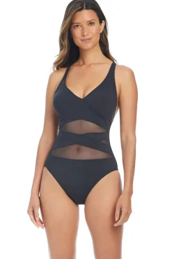 V-Neck Mesh One Piece Swimsuit
